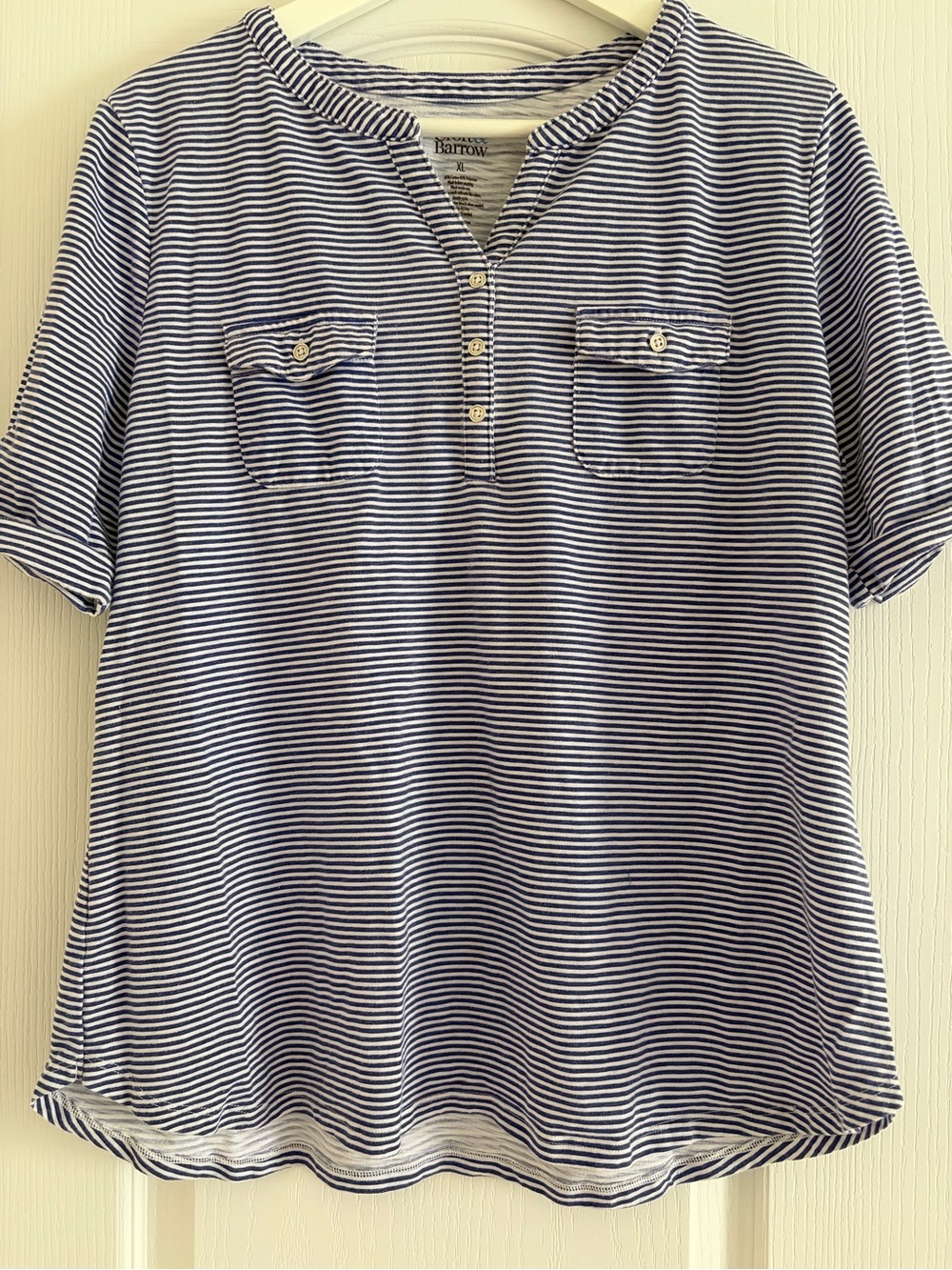 Croft and Barrow Navy & White Striped Henley Shirt for Women - Picture 1 of 3